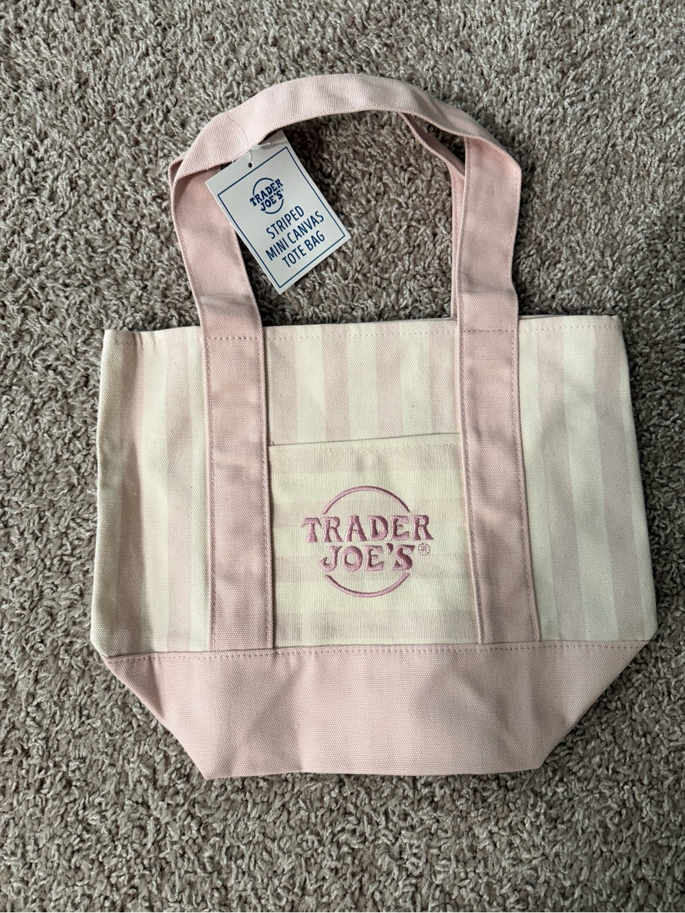 Pink Striped Canvas Mini Tote Bag